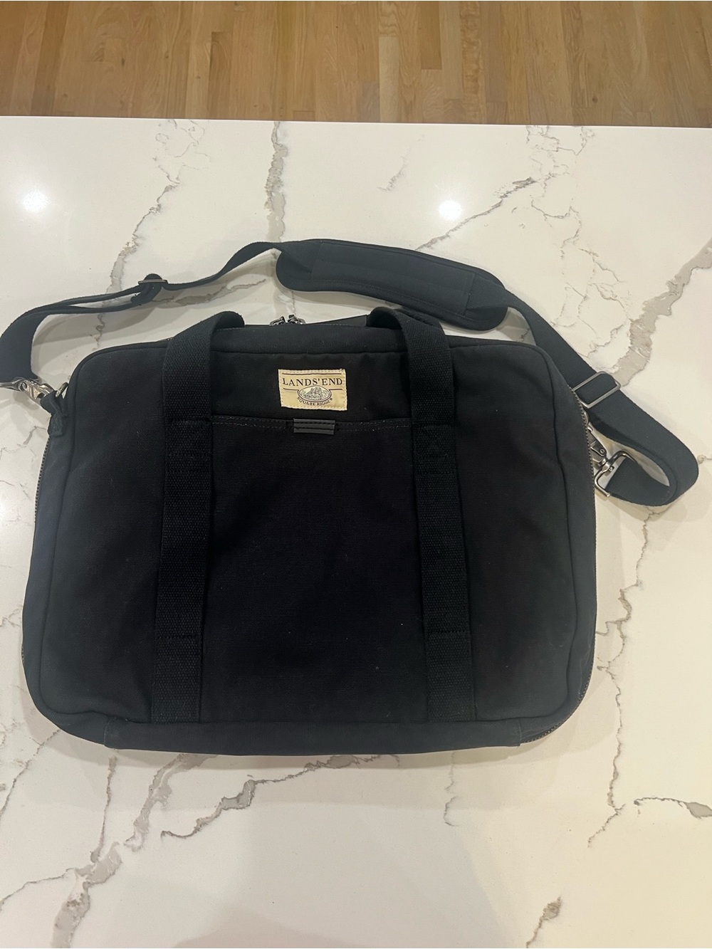 EUC Vintage Lands' End Square Rigger Black Canvas Messenger Bag